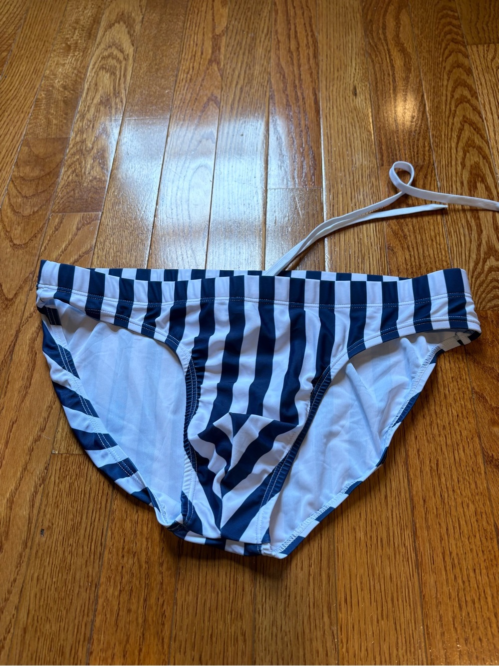 Men's Navy & White Striped Swim Briefs